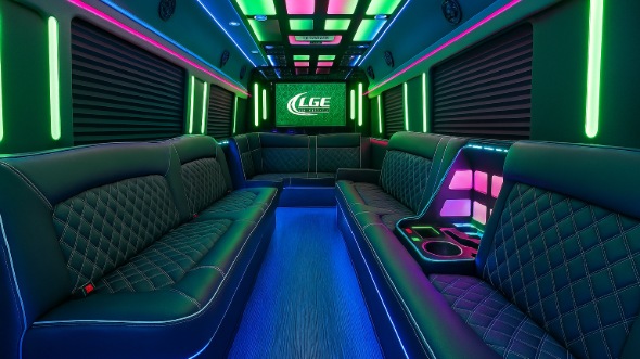 Interior of Charter Bus Company Elkhart's Party Bus in Elkhart