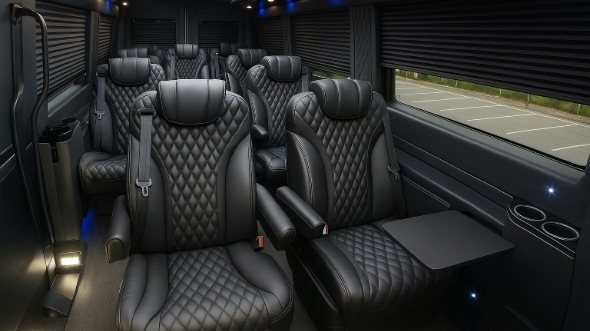 Interior of Charter Bus Company Elkhart's Sprinter Van Rental With Driver in Elkhart
